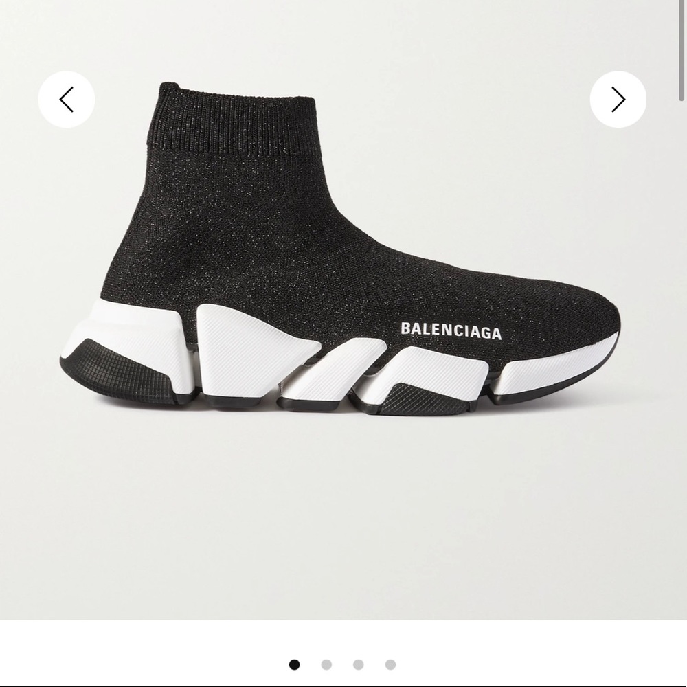 Balenciaga long print glittered stretch knit high top sneakers